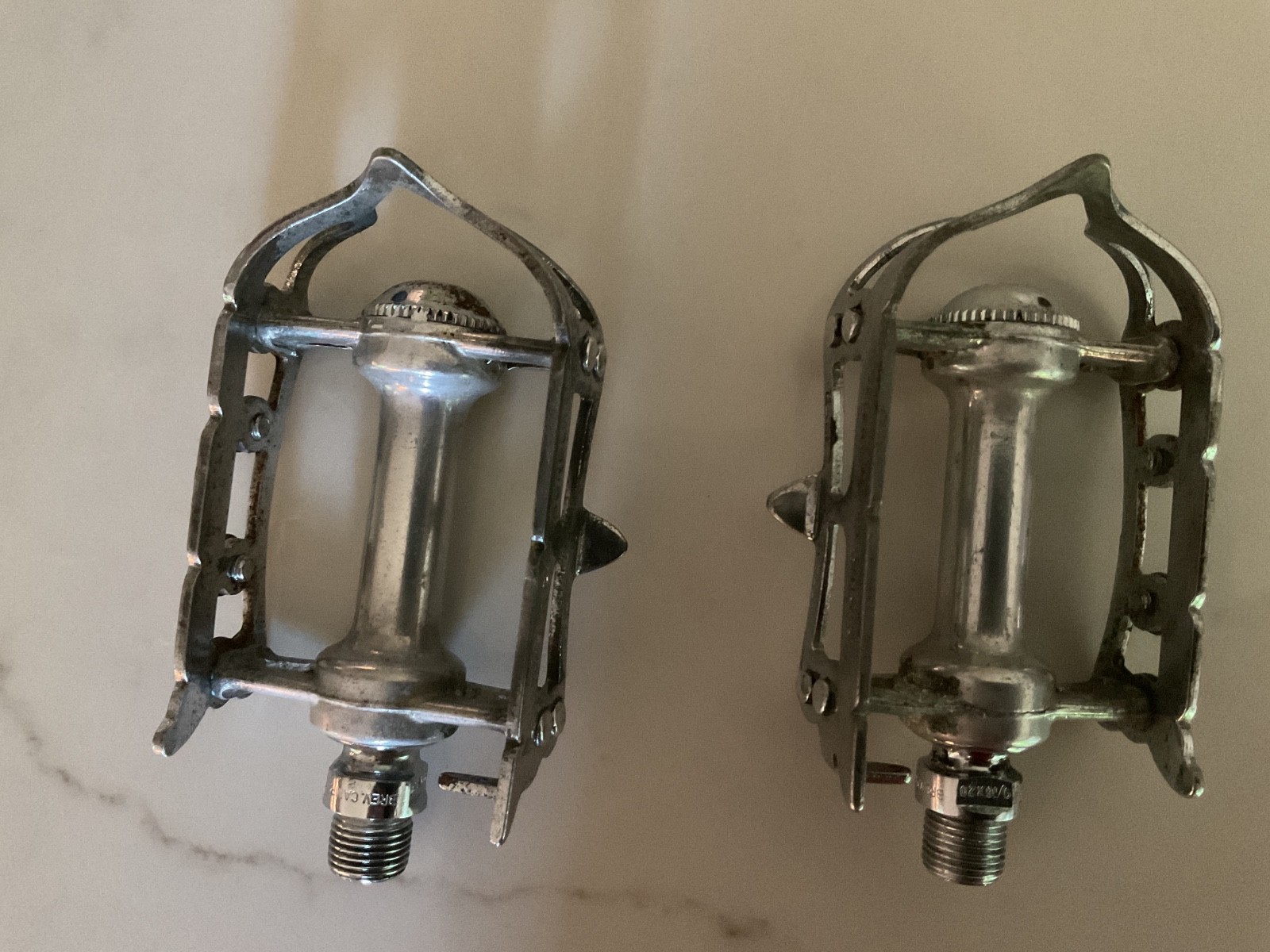 Campagnolo Record Road Pedals Chrome Steel 1980s 9/16 X 20 Patina Nice Caps