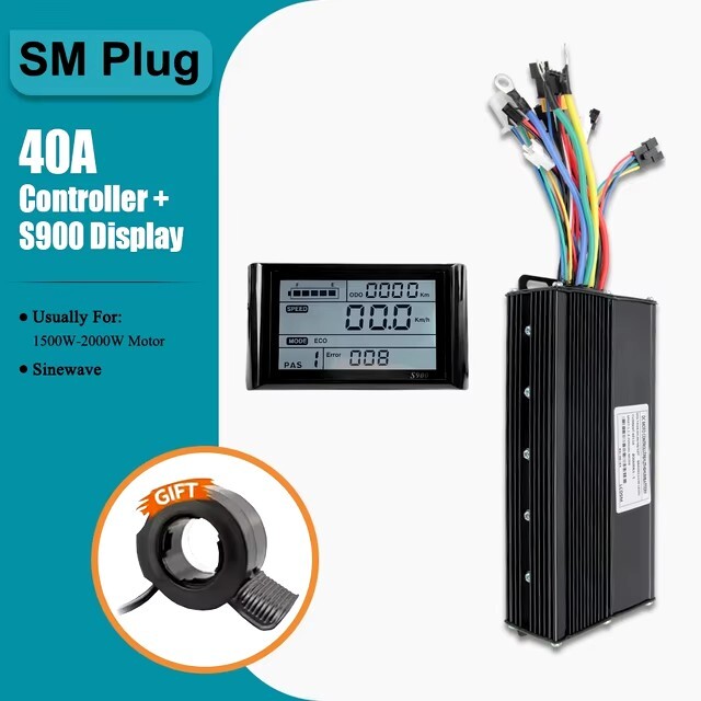 E-bike Three-Mode Sine Wave Controller 24V-48V 17A-40A w/ LCD Display 250W-2000W