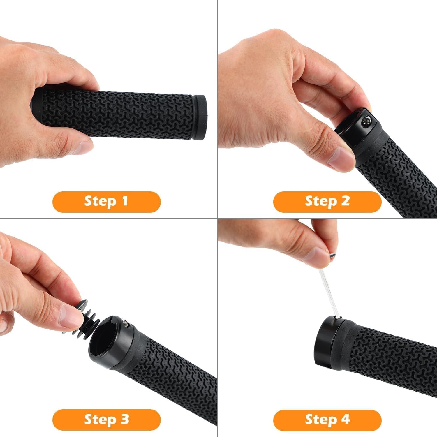 Bike Handlebar Grips 131mm Rubber Ergonomic Anti-Slip Bicycle Grips with End Cap