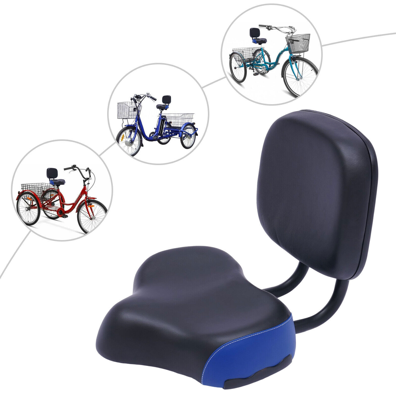 Bike Seats for Wide Adult Tricycle Women Backrest Saddle Bik Seat w/Backrest new
