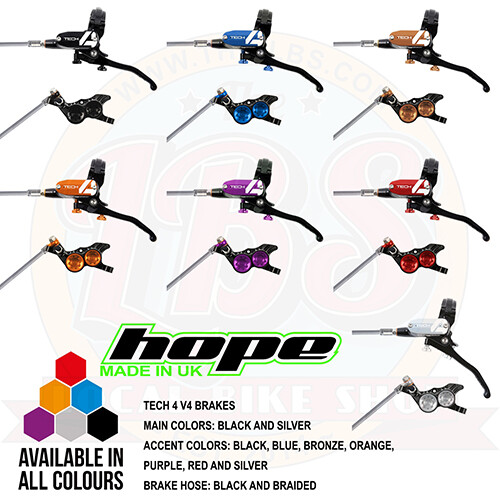 Hope Tech 4 V4 Downhill AM MTB Brakes – Black / Braided Hose – All Colors – New