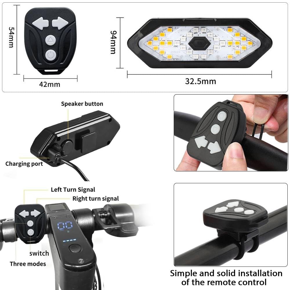 E Scooter Turn Signal,Scooter Bike Turn Signal/Blinker with USB Remote Control