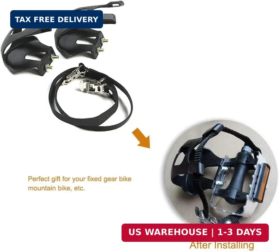 1 Pair Toe Clips for Road & Mountain Bikes, Universal Fit with Adjustable Straps