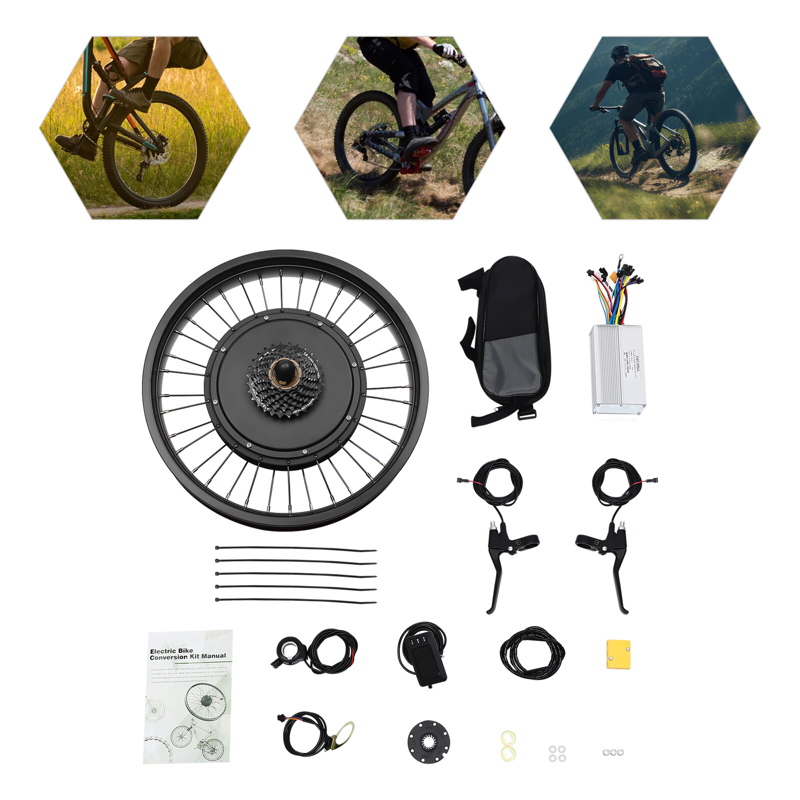 20″ 48V Electric Bicycle Conversion Kit E-Bike Rear Wheel Hub Motor Fat Tire 1kW