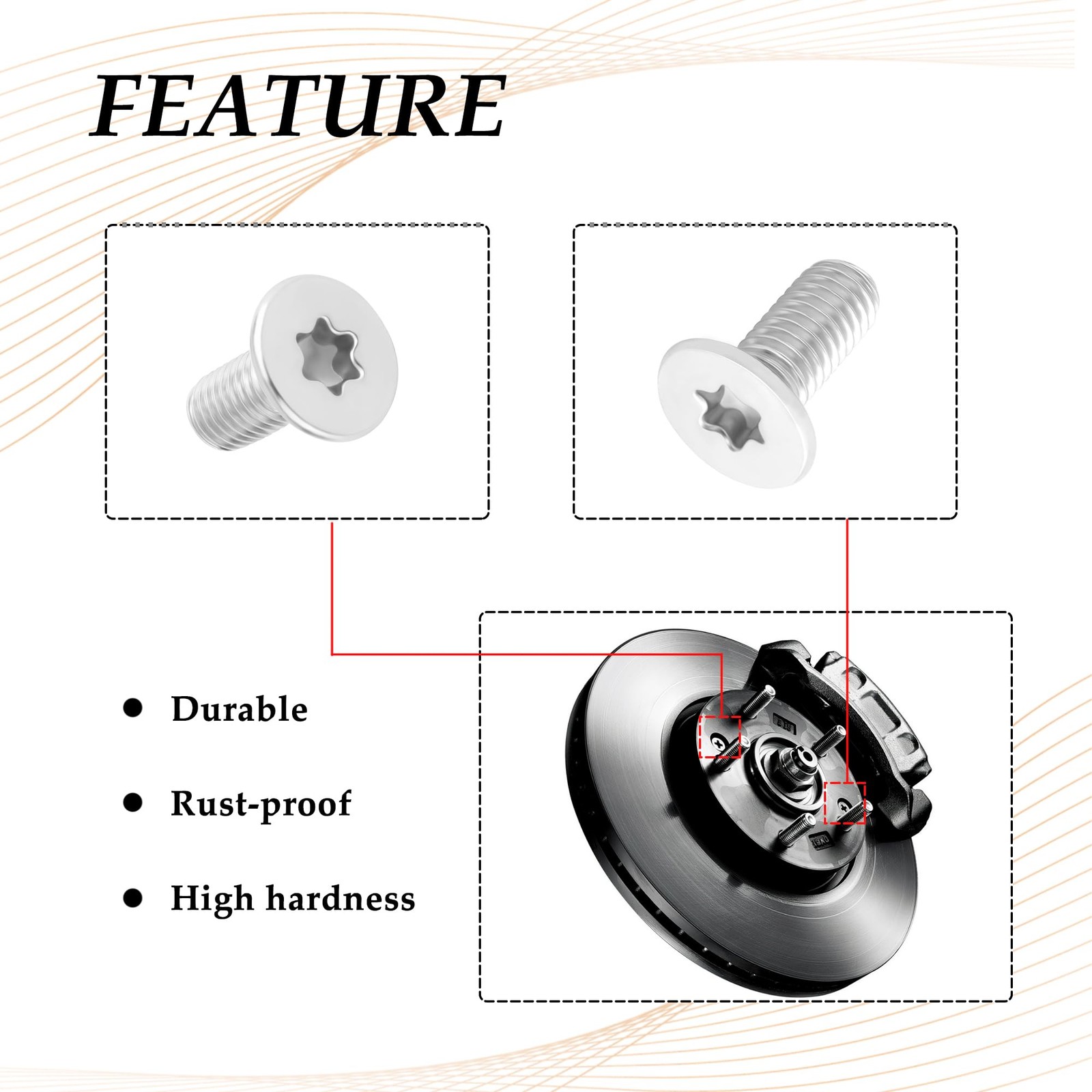 4PCS Brake Rotor Screw Replacement 0.76*0.61*0.30 inch,
