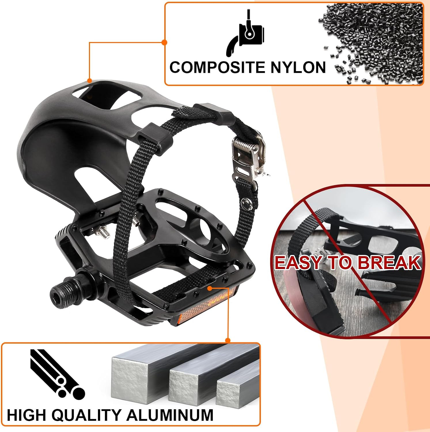 Bike Pedals with Toe Cages and Straps – Bicycle Toe Clips Cage Compatible with R