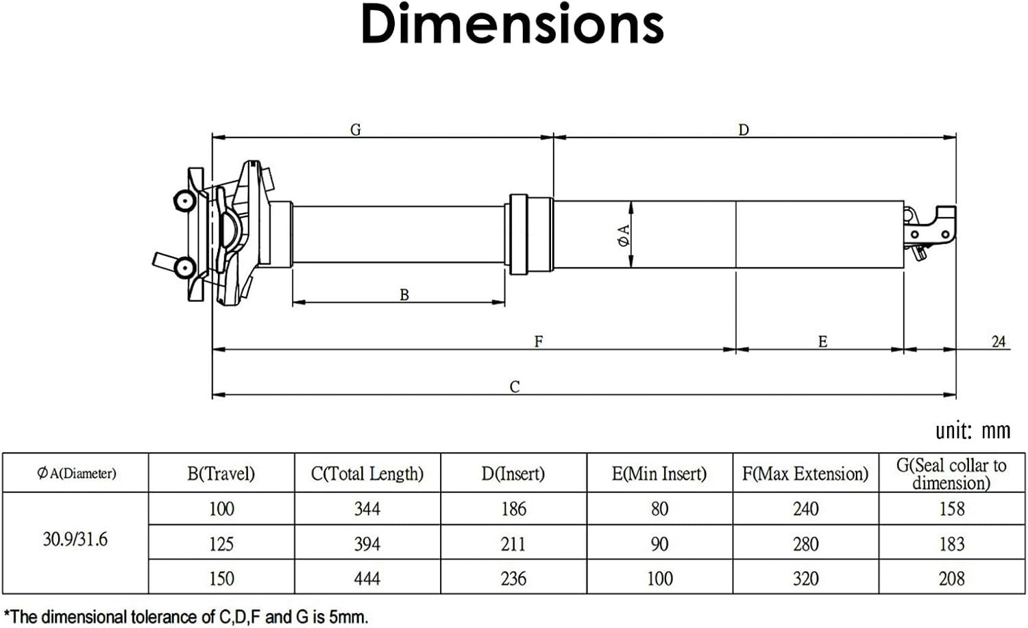 EXA Form Dropper Post Suspension Seatpost 30.9Mm/31.6Mm, 345Mm/395Mm/445Mm Lengt