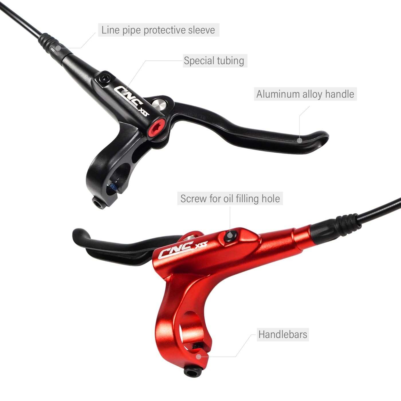 MTB Hydraulic Disc Brake Set Front 800mm Rear 1450mm Mountain Bike Red Parts New
