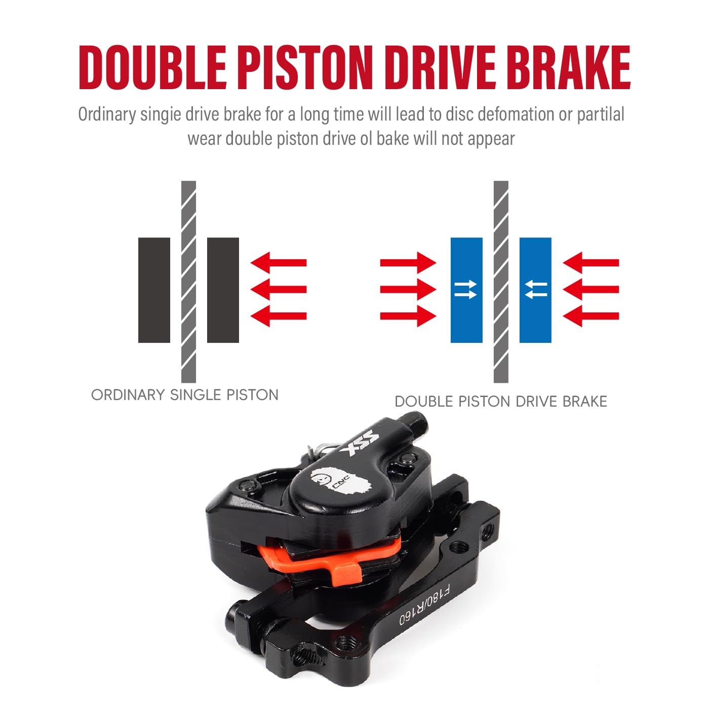 MTB Hydraulic Disc Brake Set Front 800mm Rear 1450mm Mountain Bike Red Parts New