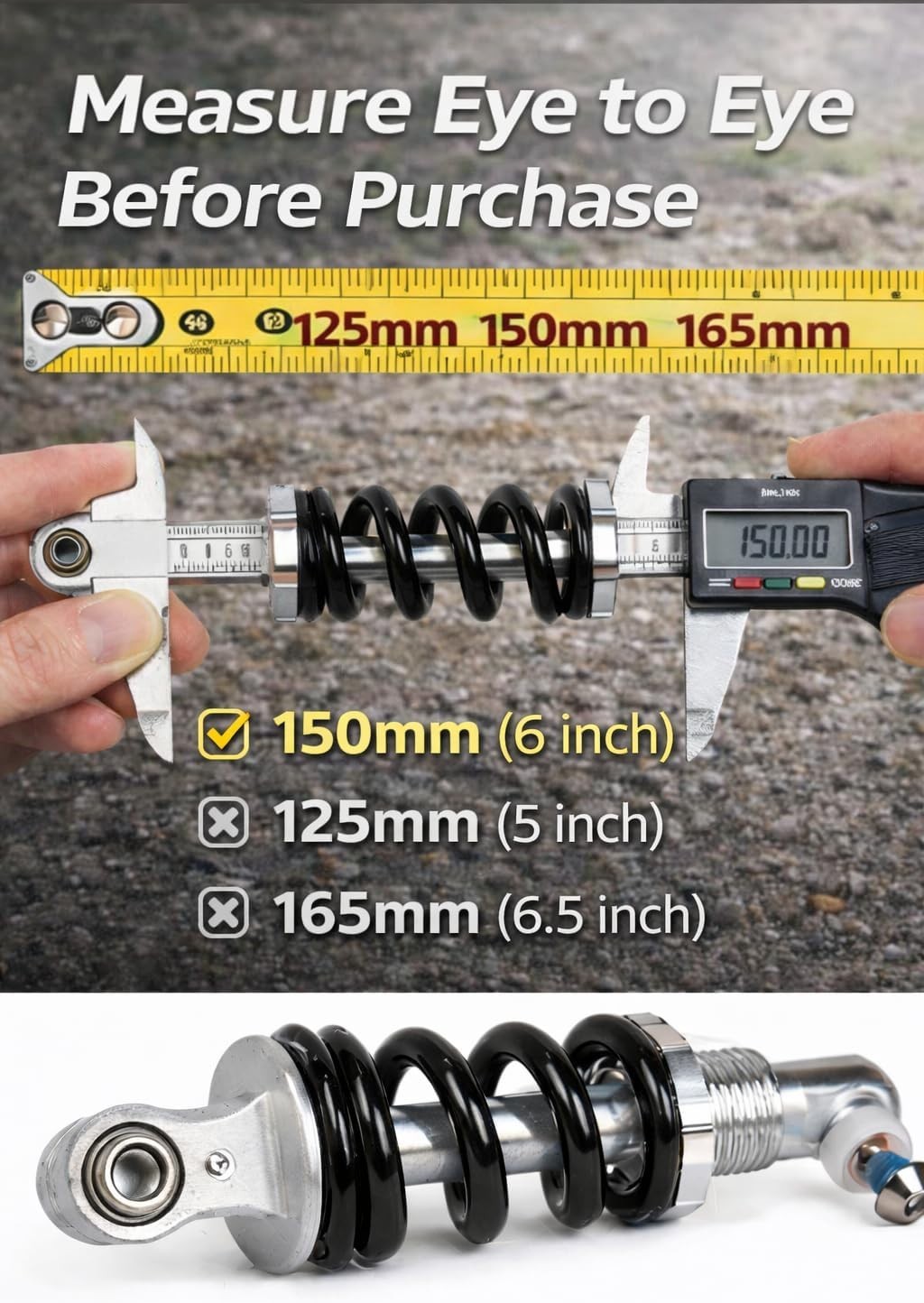 Universal Fit 150mm Rear Shock Absorber for Mountain Bikes – Alloy Steel Design