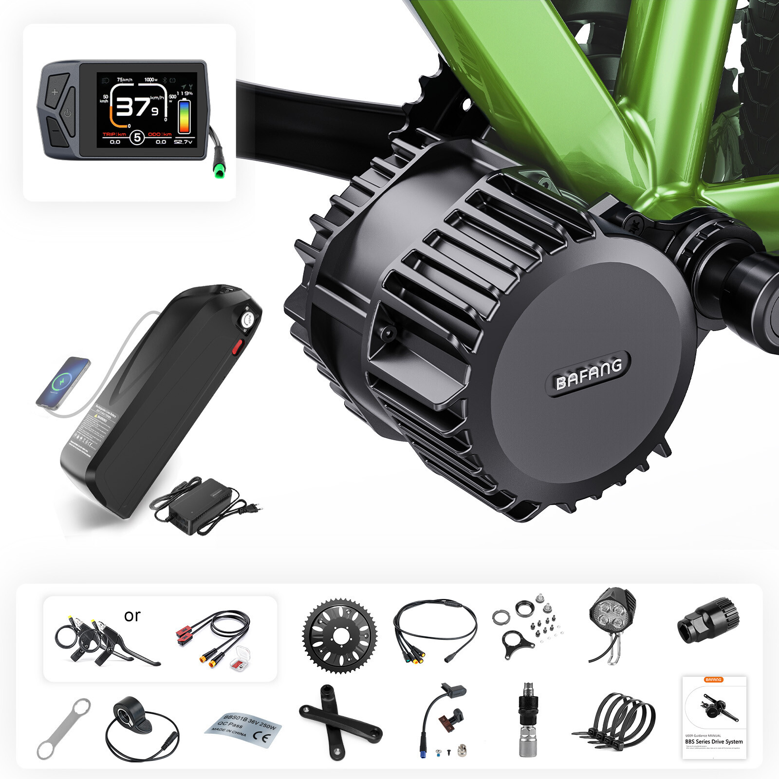 48V750W Bafang Mid Drive Motor 68-73mm BBS02 DIY Mountain E-Bike Conversion Kits