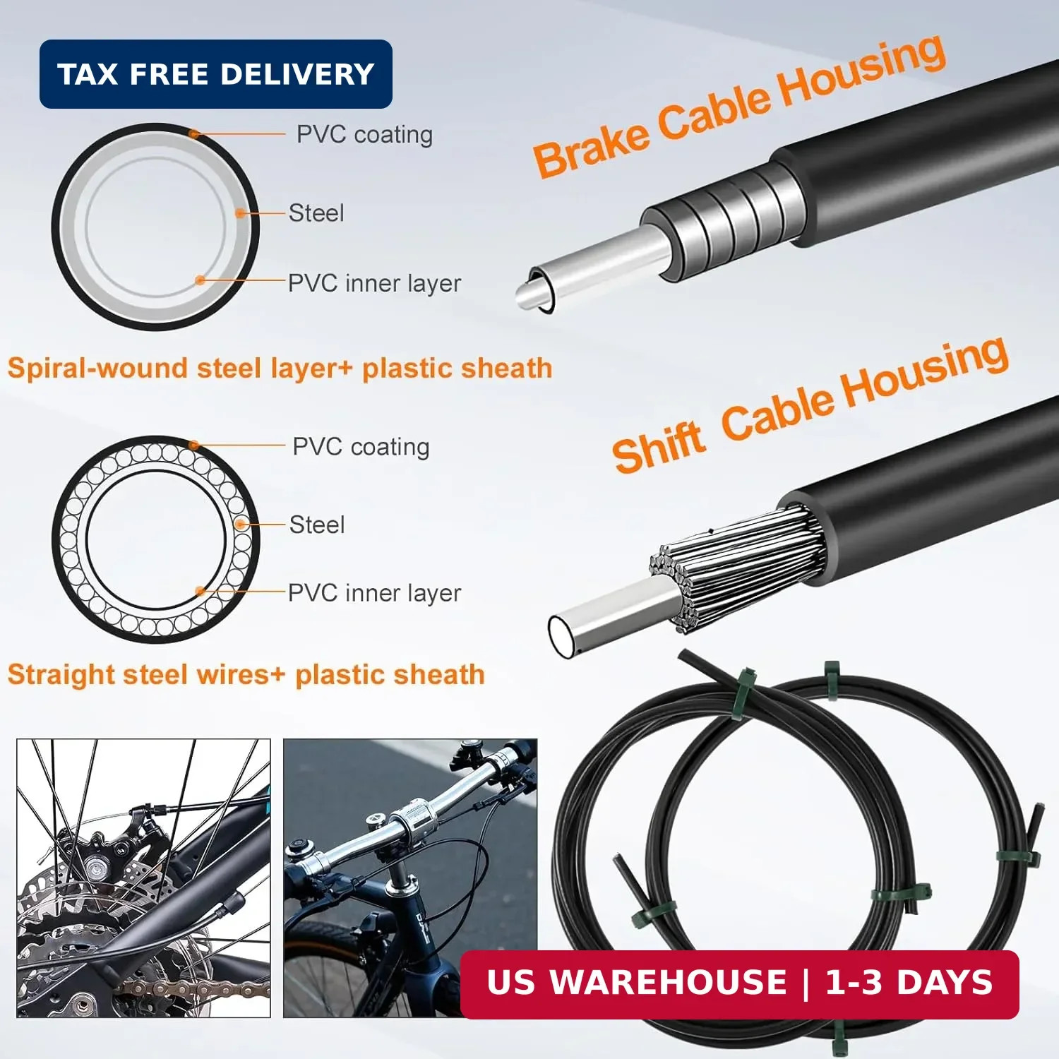 Bike Brake Cable Kit with Stainless Steel Bike Cable Cutter, Brake Cable and Bik