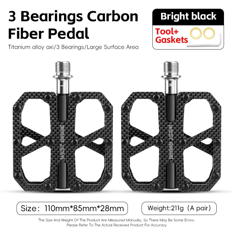 WEST BIKING Carbon Fiber Road Bike Pedals 3 Bearing Titanium Axis Bicycle Pedals