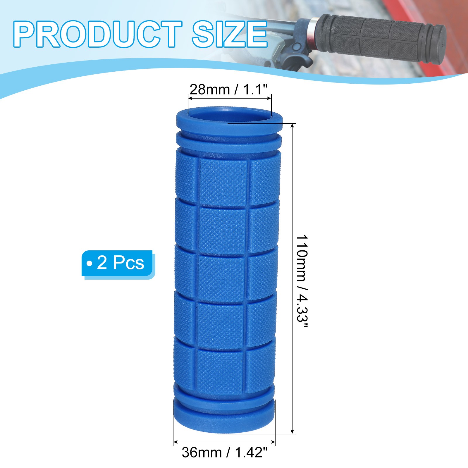 2Pcs 4.33″x1.1″ Non-Slip Bike Handlebar Grips Blue