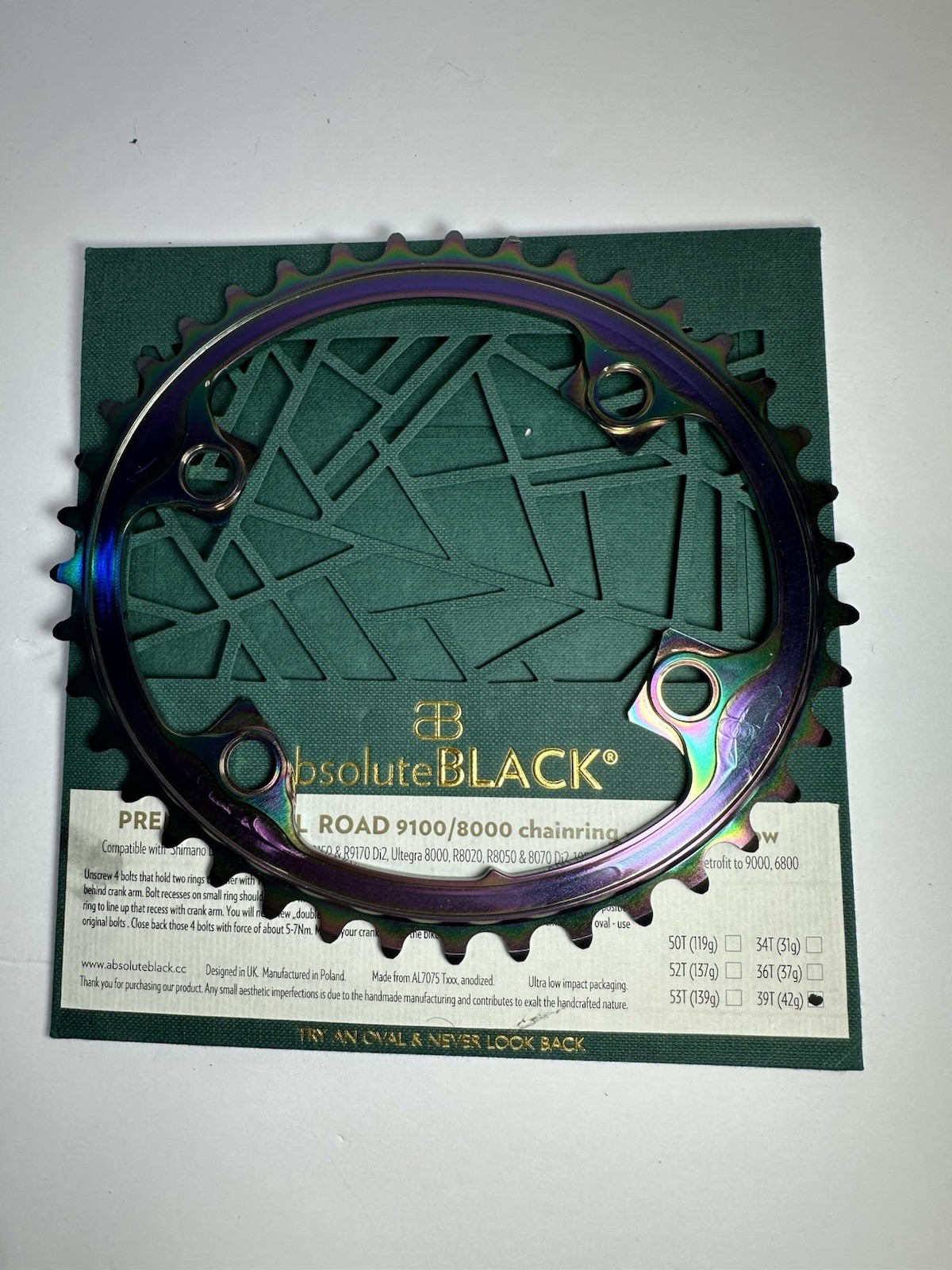 Absolute Black Premium Oval Road Dura Ace 9100/8000 Rainbow 50T Chainring – New