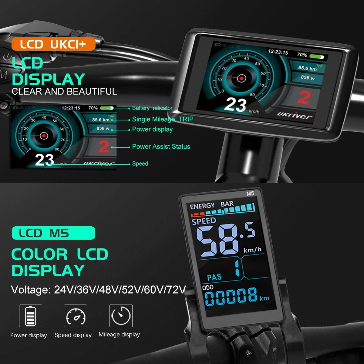 E-bike Sinewave Controller with Display 17A 26A 30A 40A for 250W-2000W Motor