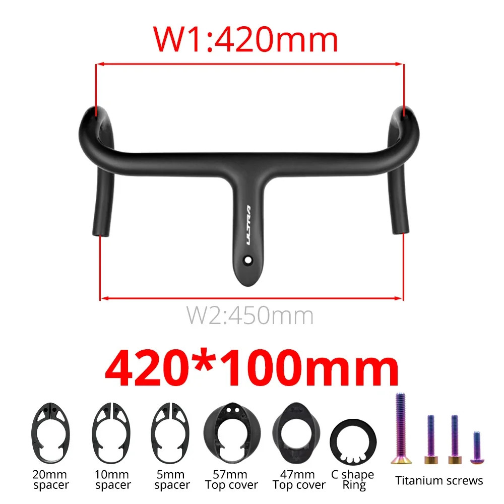 Road Bike Carbon Internal Cable Integrated Bicycle Drop Bar 360-380mm with Mount