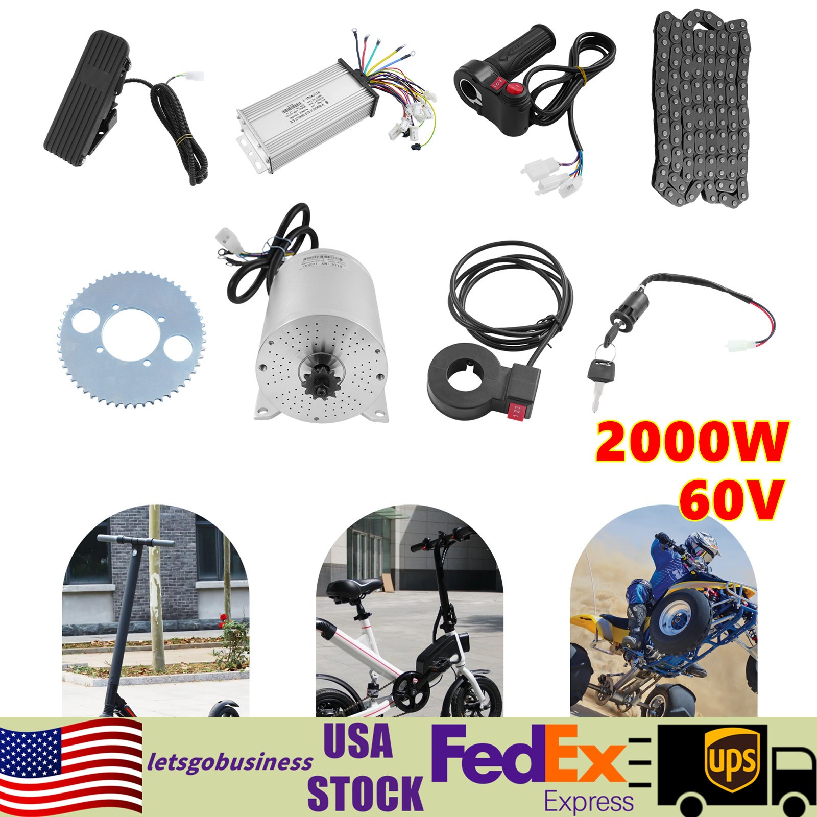 2000W 60V Electric Brushless DC Motor W/ Controller Kit Scooter Go-kart Tricycle