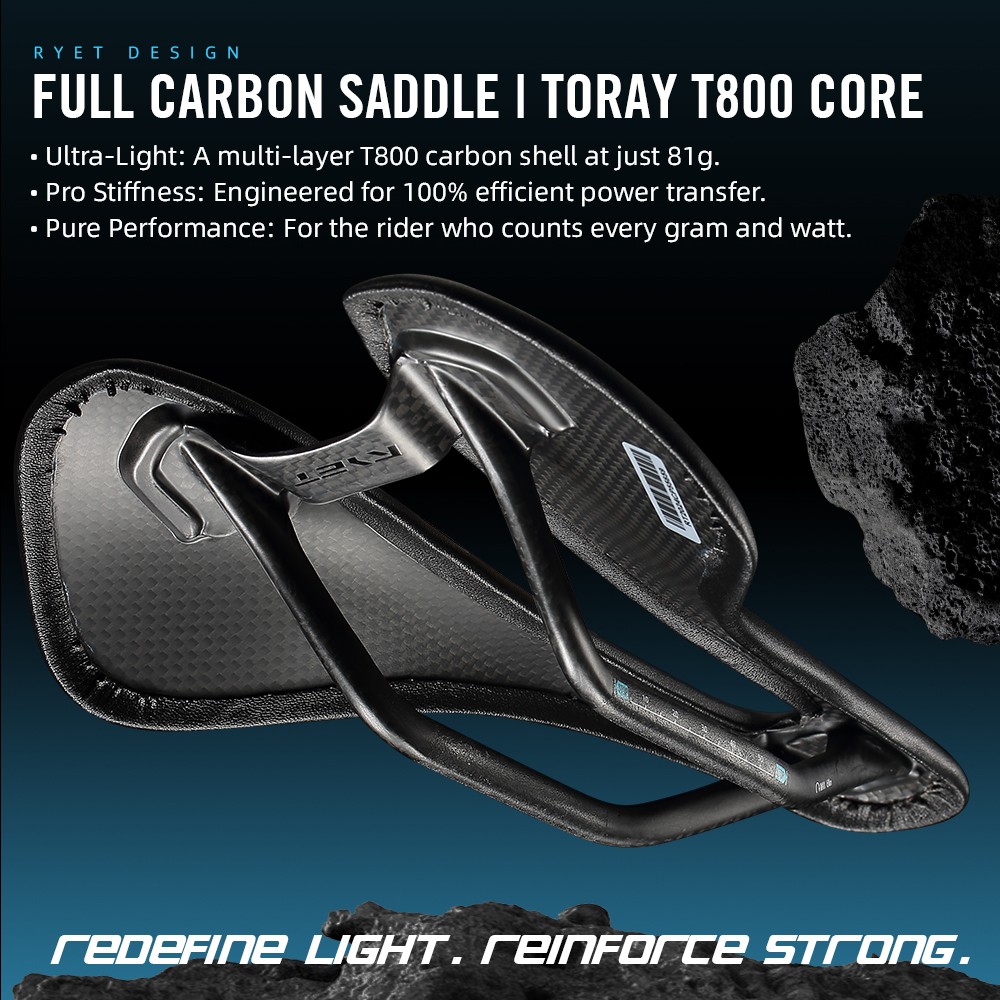 RYET Carbon Bike Saddle 81g/87g Leather Surface Road, MTB & Gravel Racing Seat