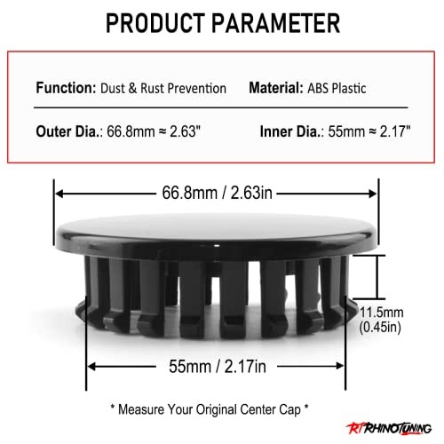 RT 4PCS OD:67mm/2.63in Wheel Center OD: 66.8mm/2.63in, ID: 55mm/2.17in Black