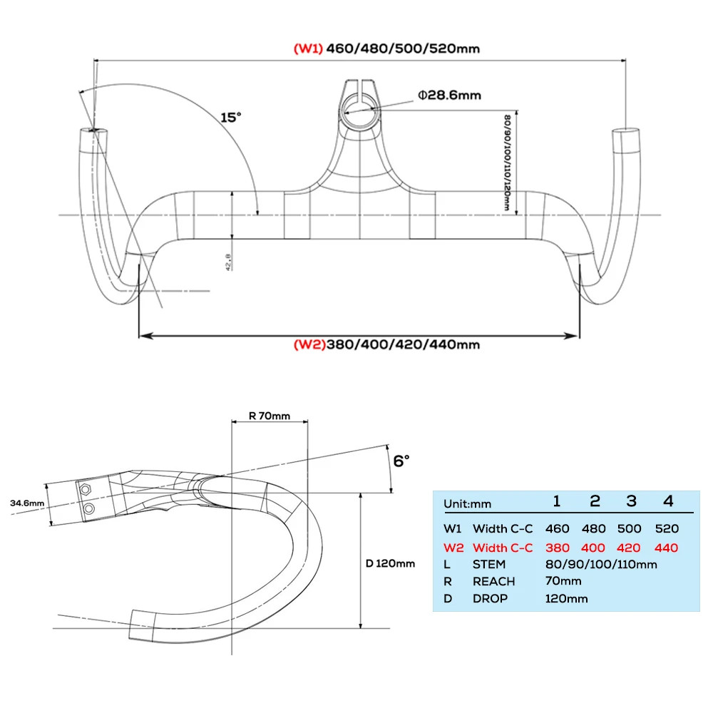 Carbon Bike Internal Wiring Integrated Drop Bar for 28.6mm Fork Tube with Spacer