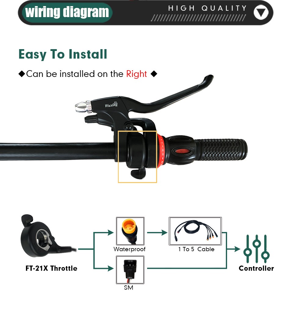 FT21X Thumb Throttle 12V for Ebike 36V 48V 52V 72V Electric Bike Controller HAU