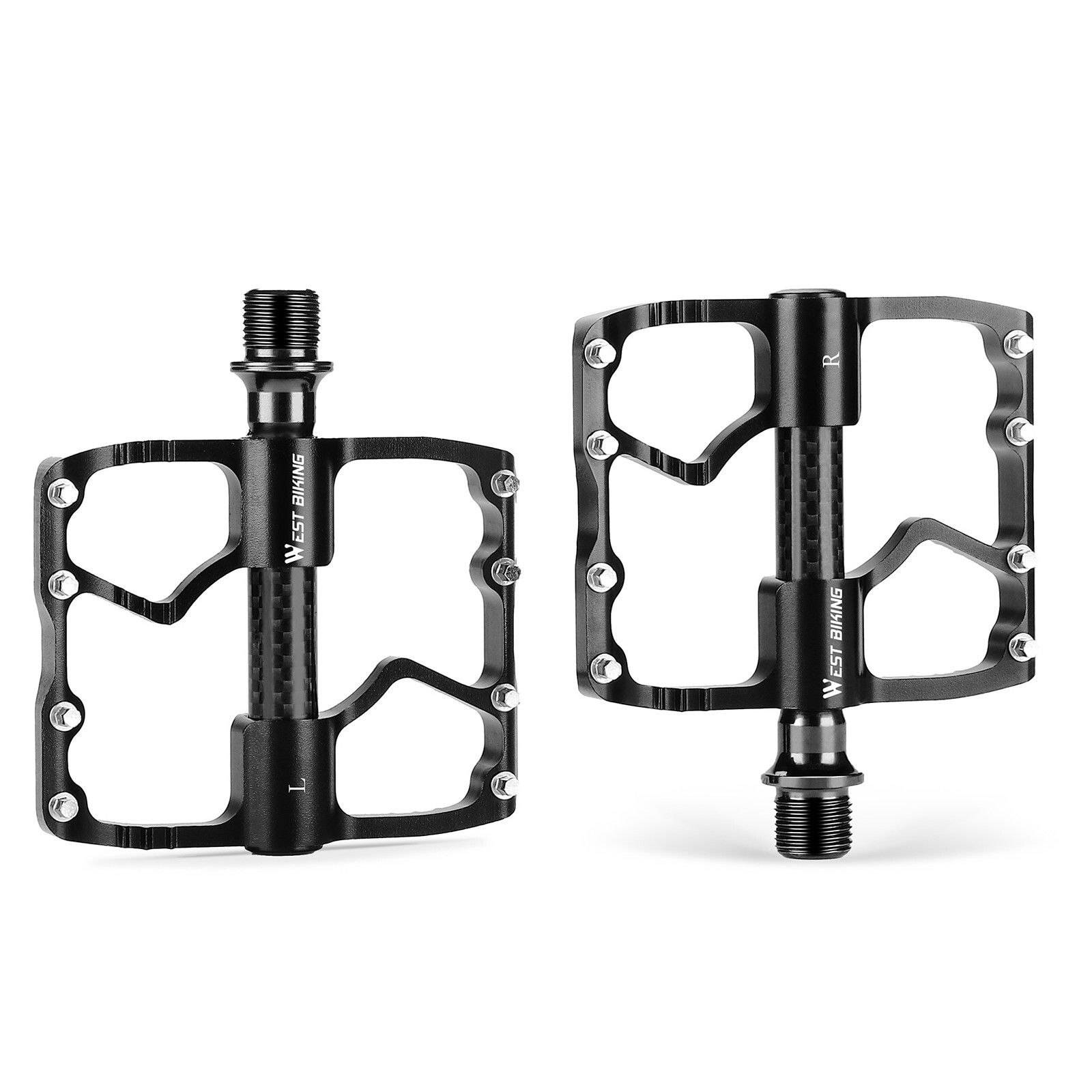 WEST BIKING Bicycle Pedals Carbon Fiber Axle 3 Bearing Bike Pedals 9/16in Silver