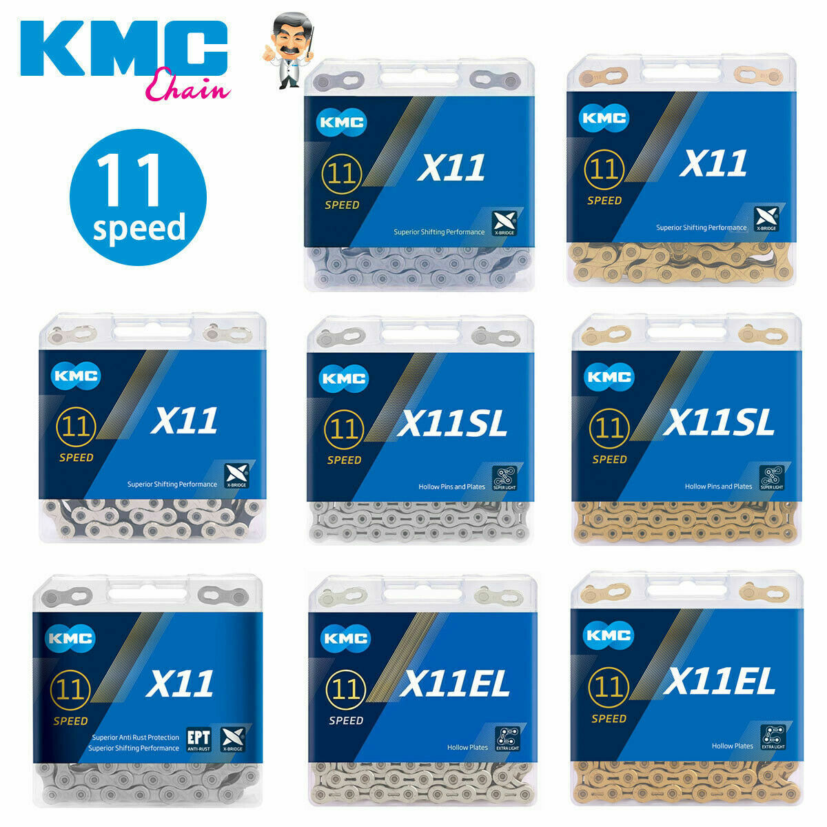 KMC 11 Speed X11 X11EL X11SL MTB Bicycle Road E-Bike Chains 118 Link For Shimano