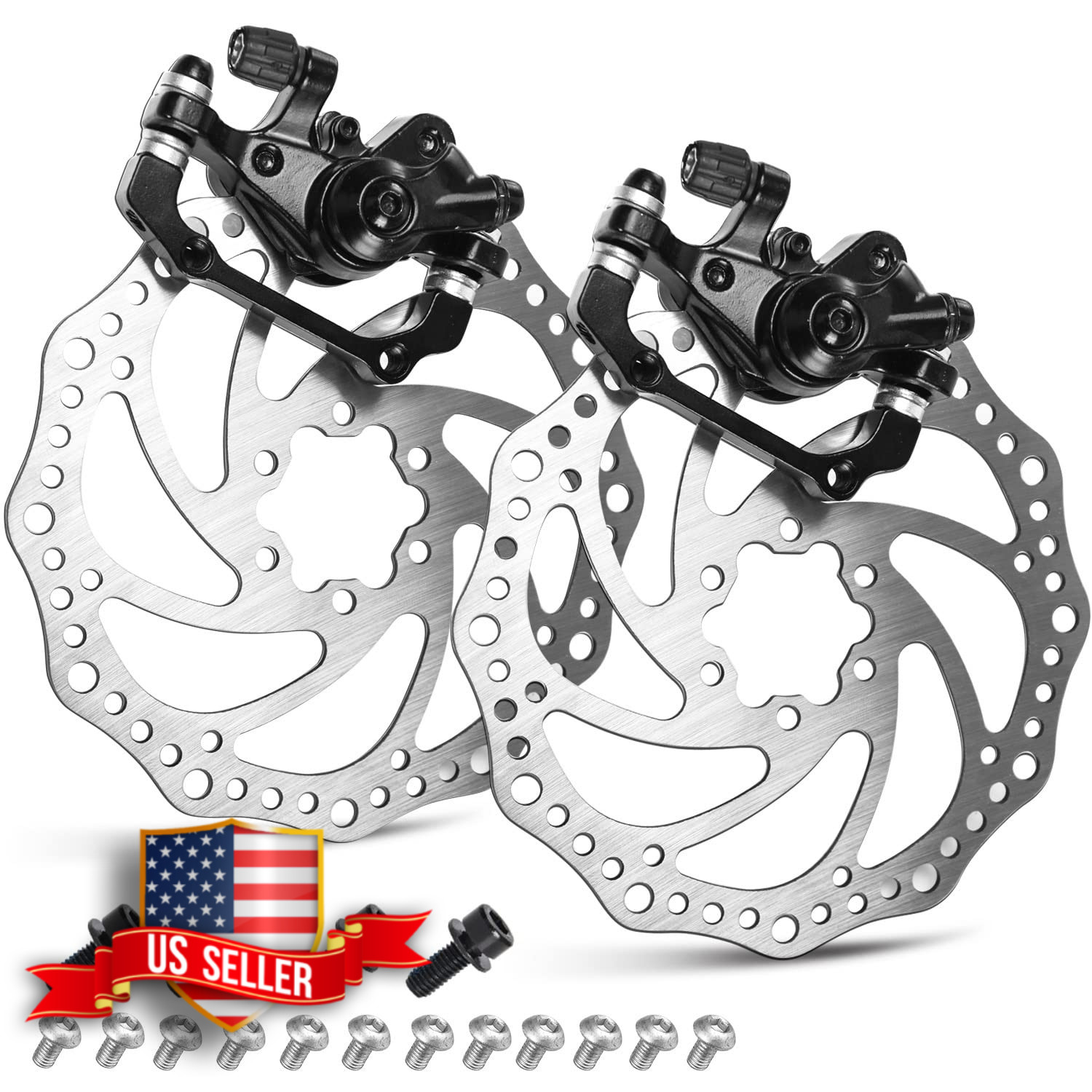 MTB Bike Cable Disc Brake Caliper Set with 160mm 6-Bolt Rotors