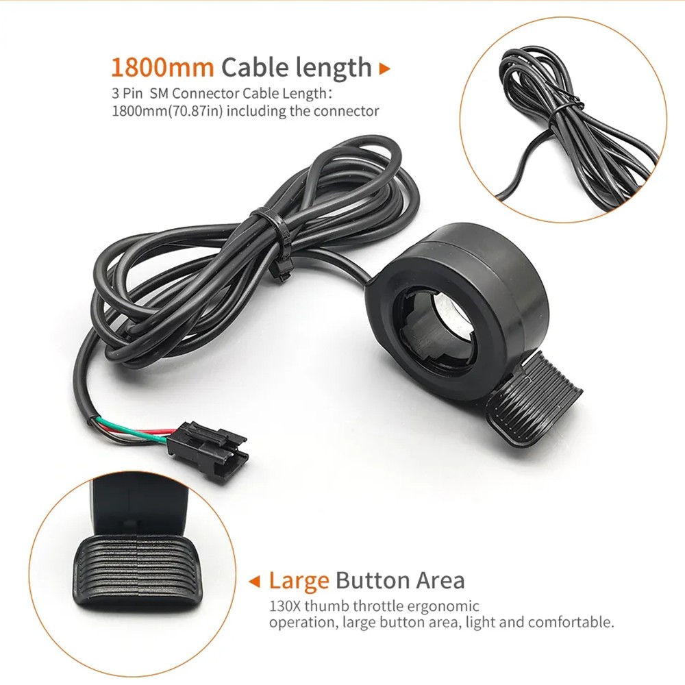 130X Thumb Throttle for Ebike 3-Pin WP/SM Plug Electric Bike Accelerator HAU