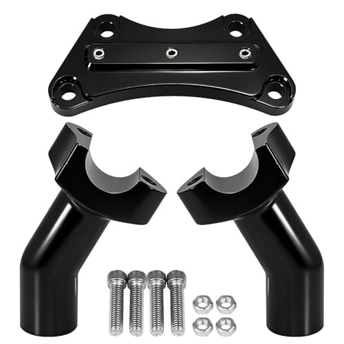 Black 1” Pullback Handlebar Risers and Top Clamp Kit 3.5″ Tall for Harley