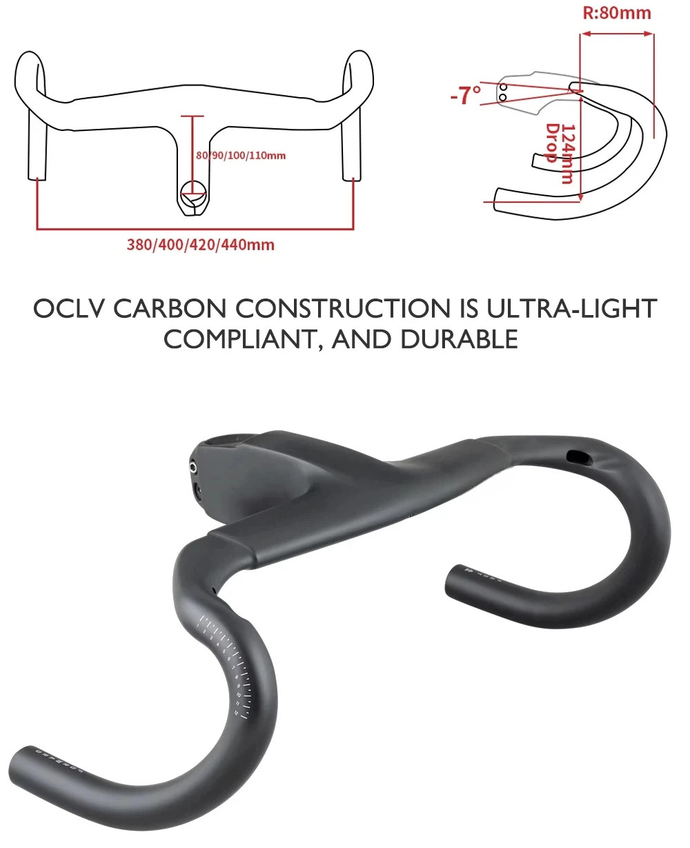 80-110mm Width Road Bicycle Carbon Handlebar Matte Internal Cable Di2 Drop Bar