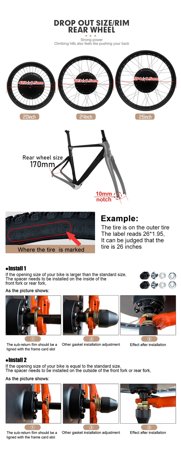 72V 3000W Rear Rotate Hub Motor Wheel Dropout 170mm for E-bike Conversion Kit