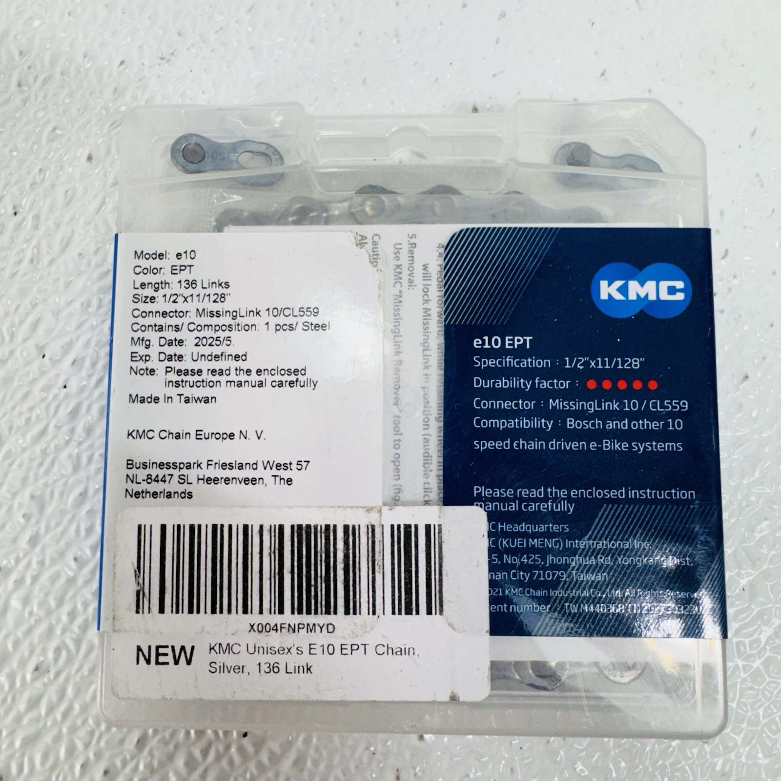 KMC e10 EPT 10-Speed 136L eBike Bike Chain Silver Anti-Rust Resistant Coating
