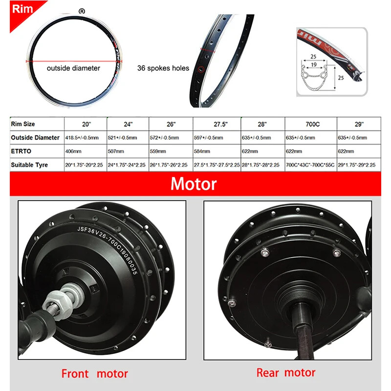 26»27.5»700C 48V 1500/2000W Electric Bike Brushless Gearless Hub Motor Wheel