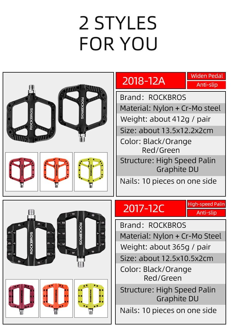 Rockbro Ultralight Extra Large Mountain Bike Pedals Nylon Composite Bearing 9/16
