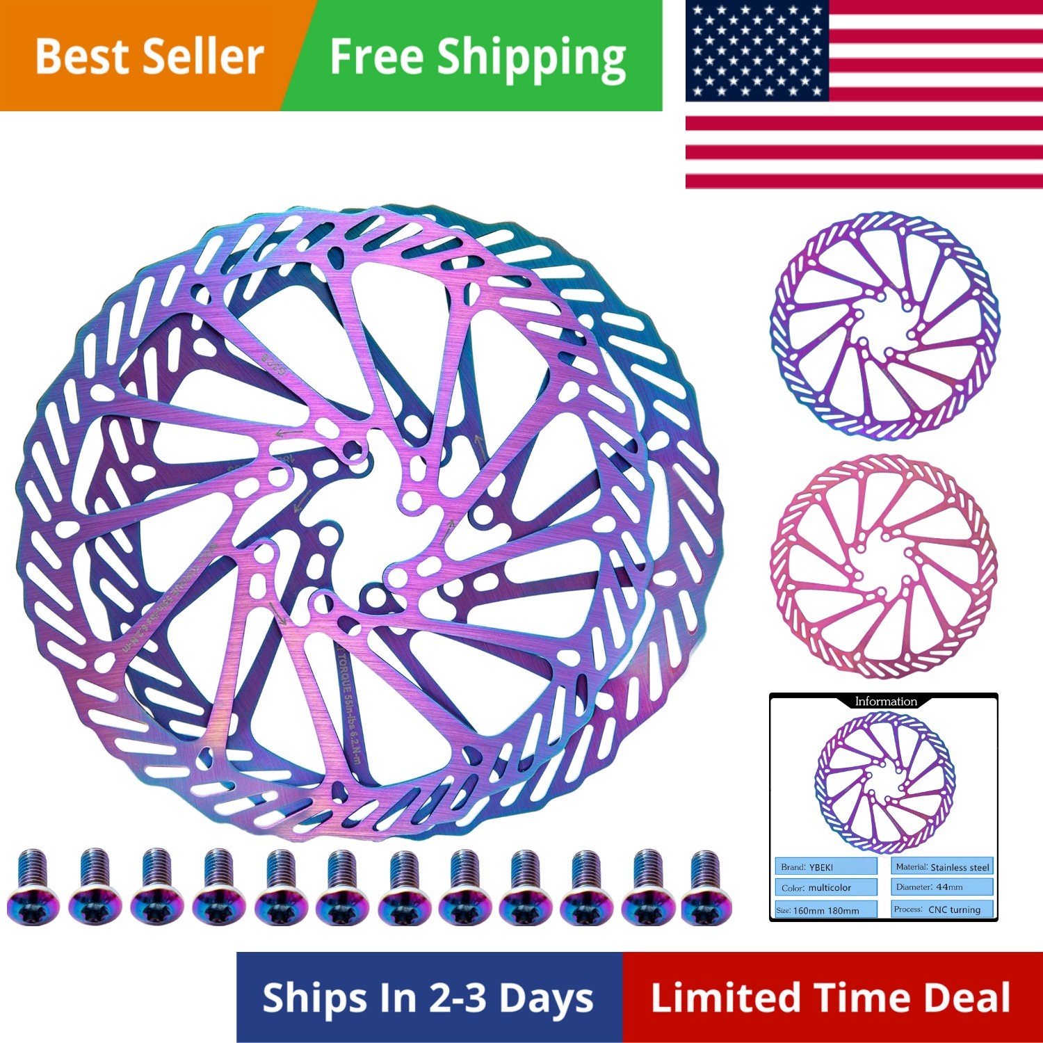 2-Pack CNC-Machined Bike Disc Brake Rotor Set | 160/180mm 6-Hole Stainless St…