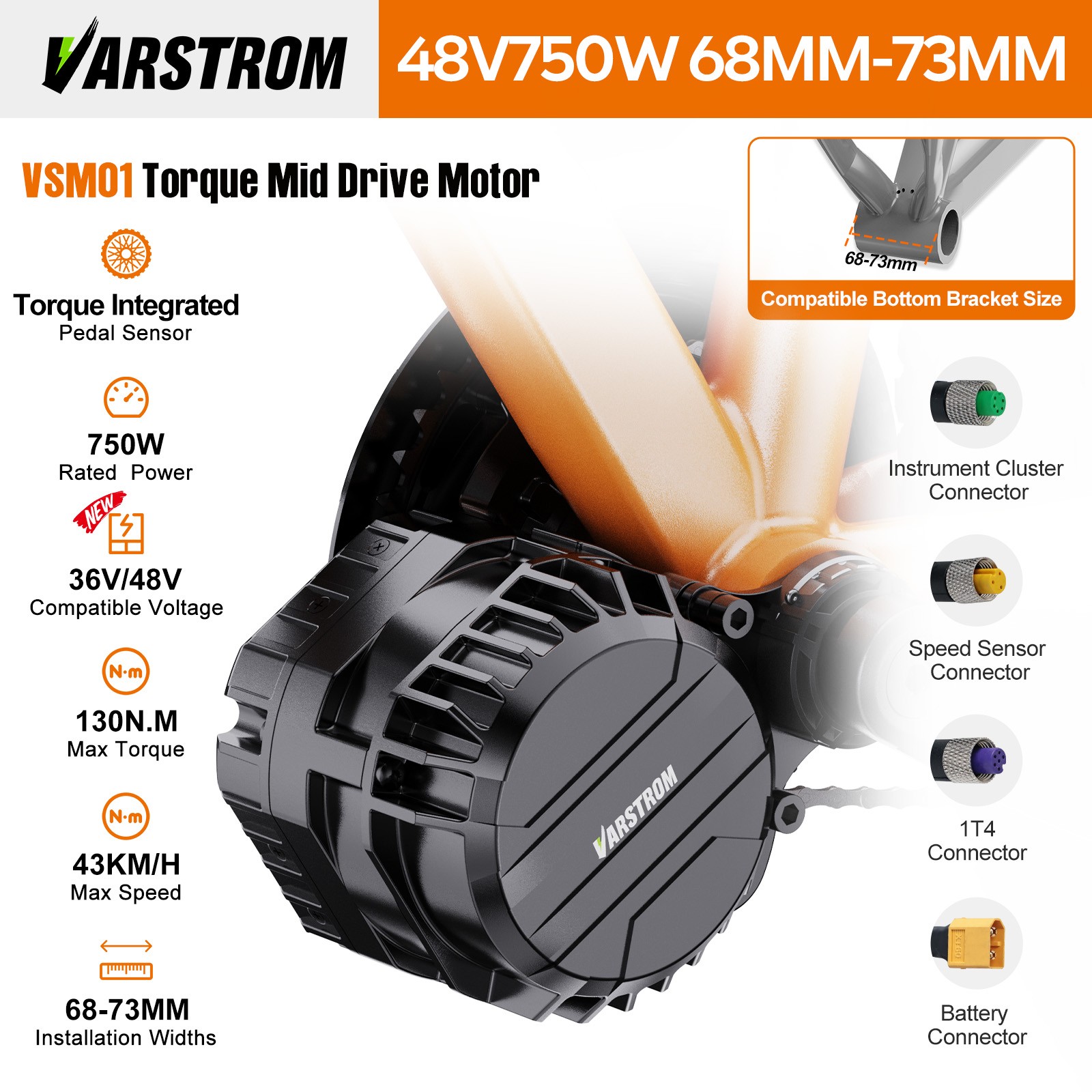 48V750W Varstrom Mid Drive Motor Kit 68-73mm EBike Conversion Kits DZ41 Display