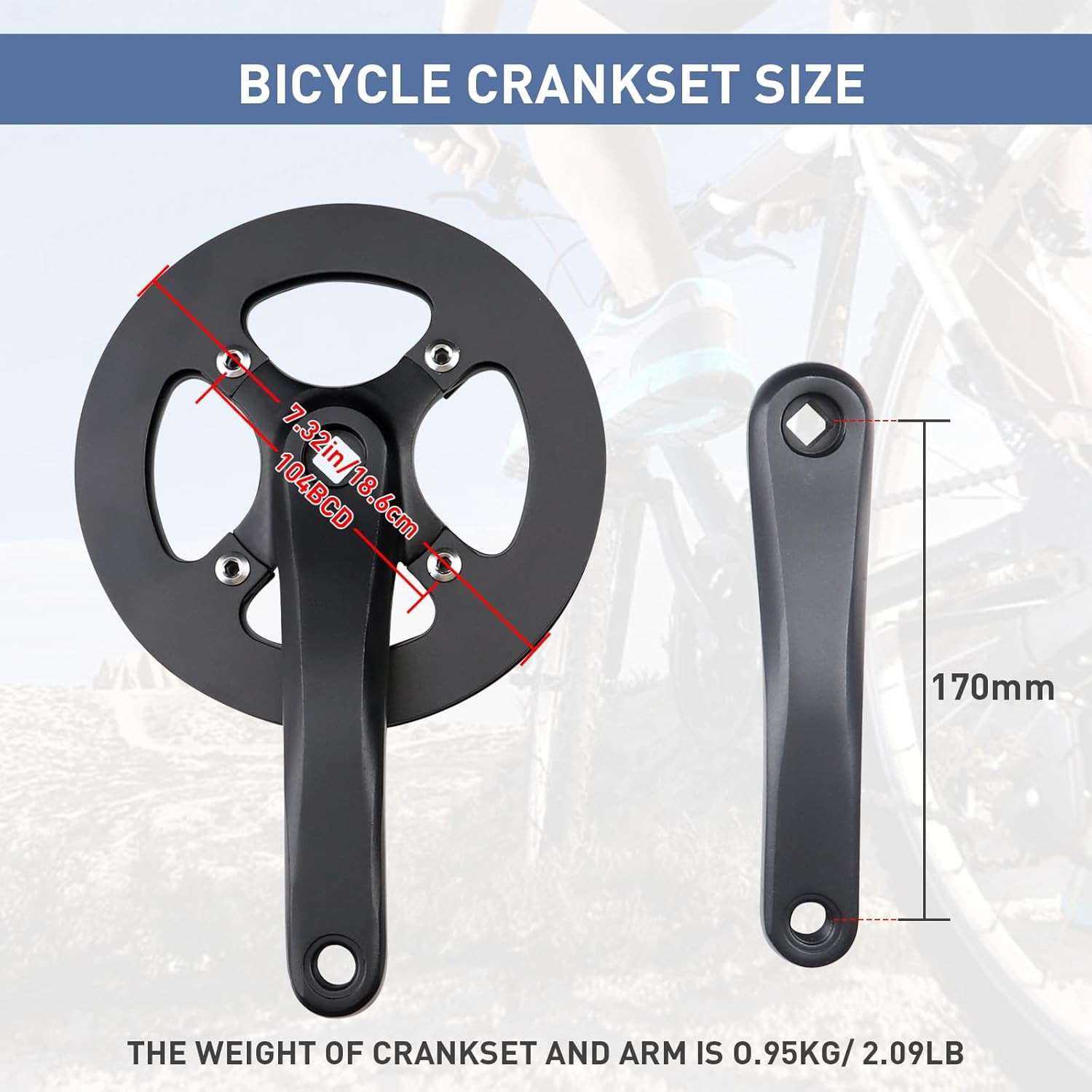 E Bike Crankset 1PCS 42T Steel Chainring Crankset with Aluminium Alloy Double Ch