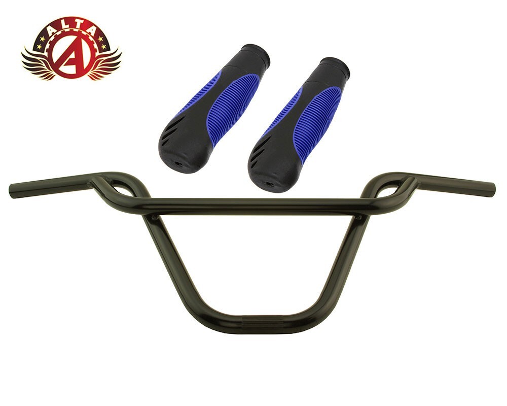 ALTA BMX Old School PRETZEL Black Handlebar W/ 135MM SPORTY ERGONOMIC GRIPS.