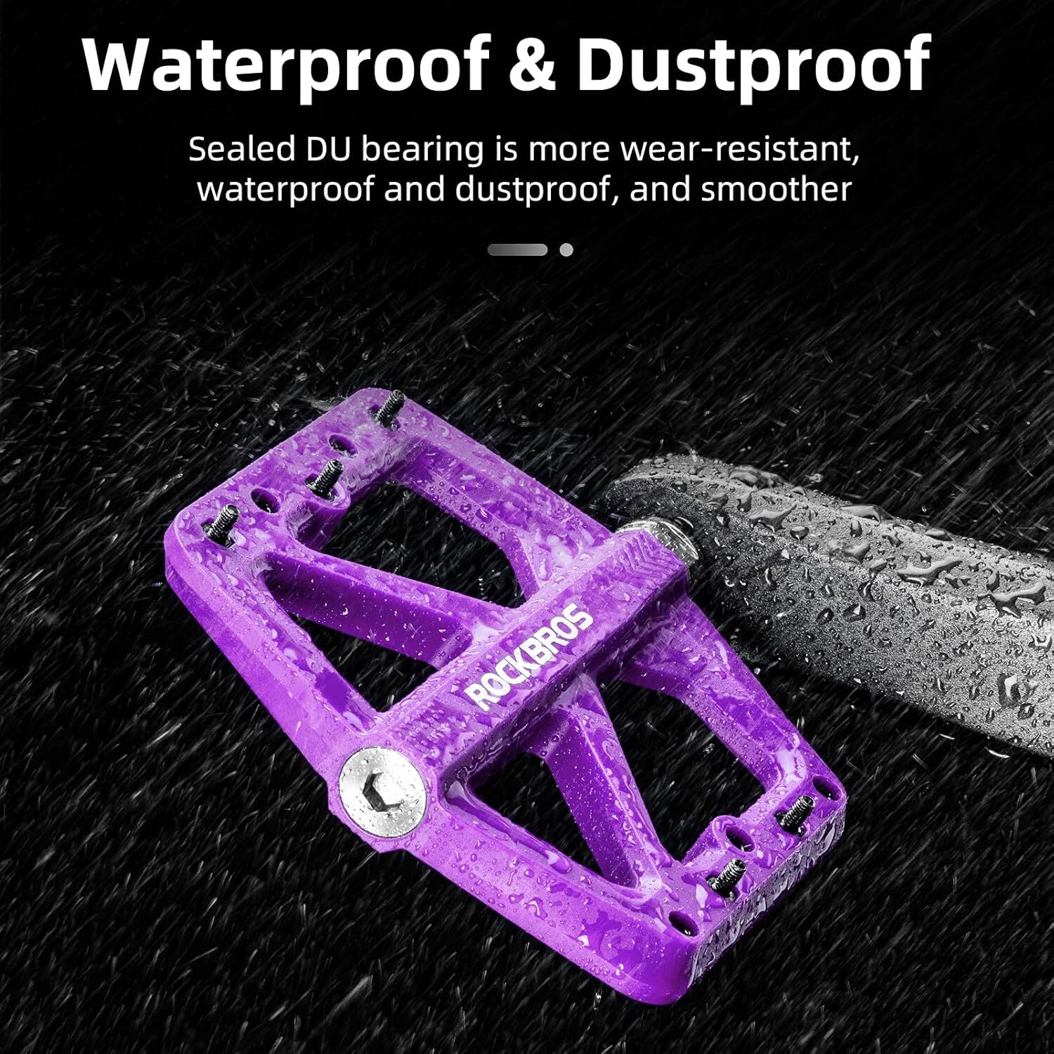 ROCKBROS Bike Pedals Lightweight Nylon 9/16″ DU Bearing Platform Pedals Perple