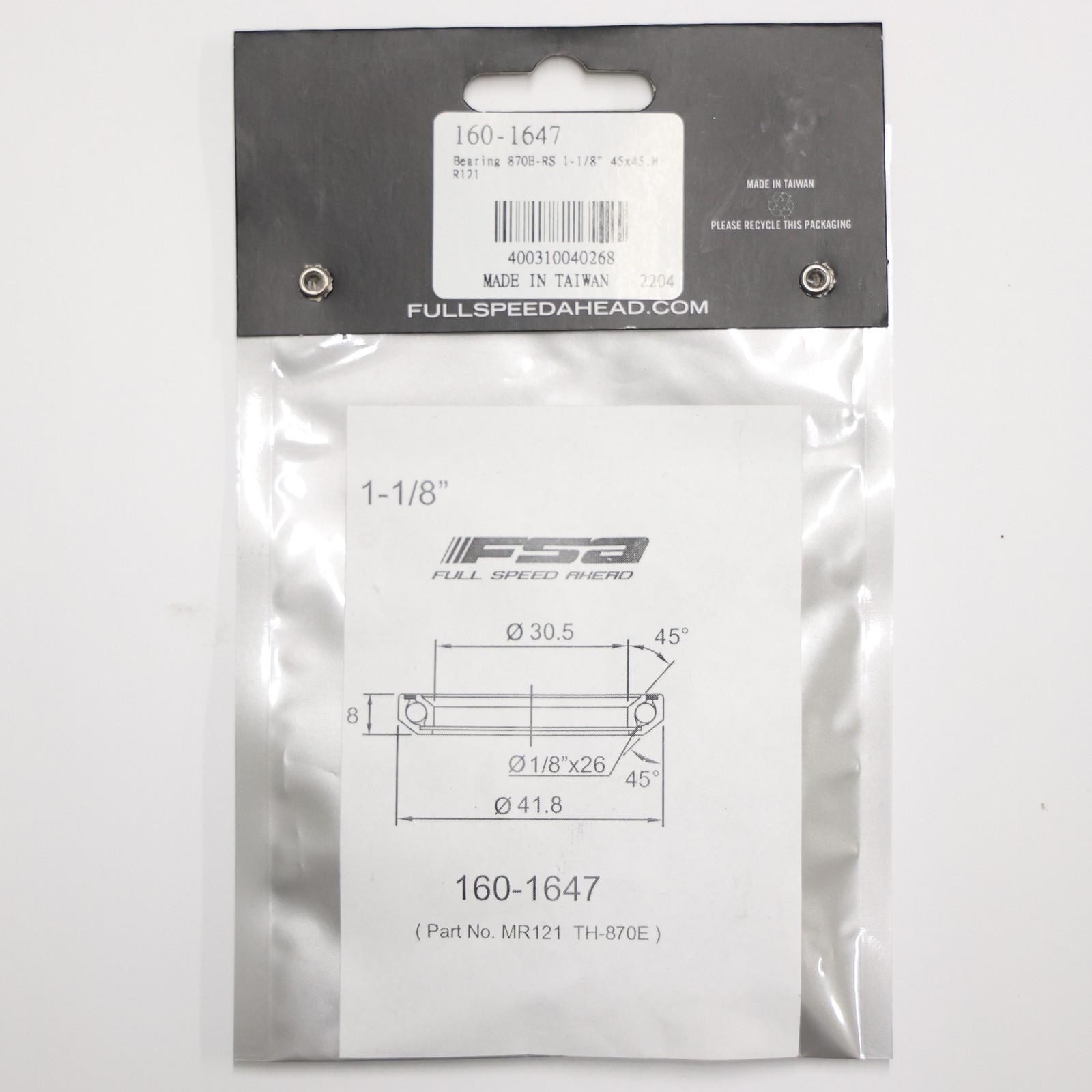 FSA MR121 ACB Headset Bearing 1-1/8″ // 45�/45� // Black Seal