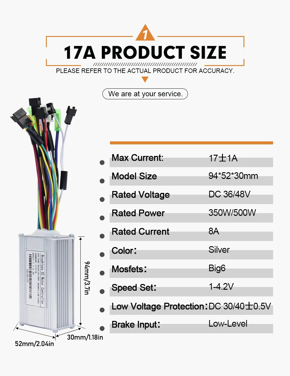 E-bike Three-Mode Sine Wave Controller 36V 48V 17A with S866/CS866 LCD Display