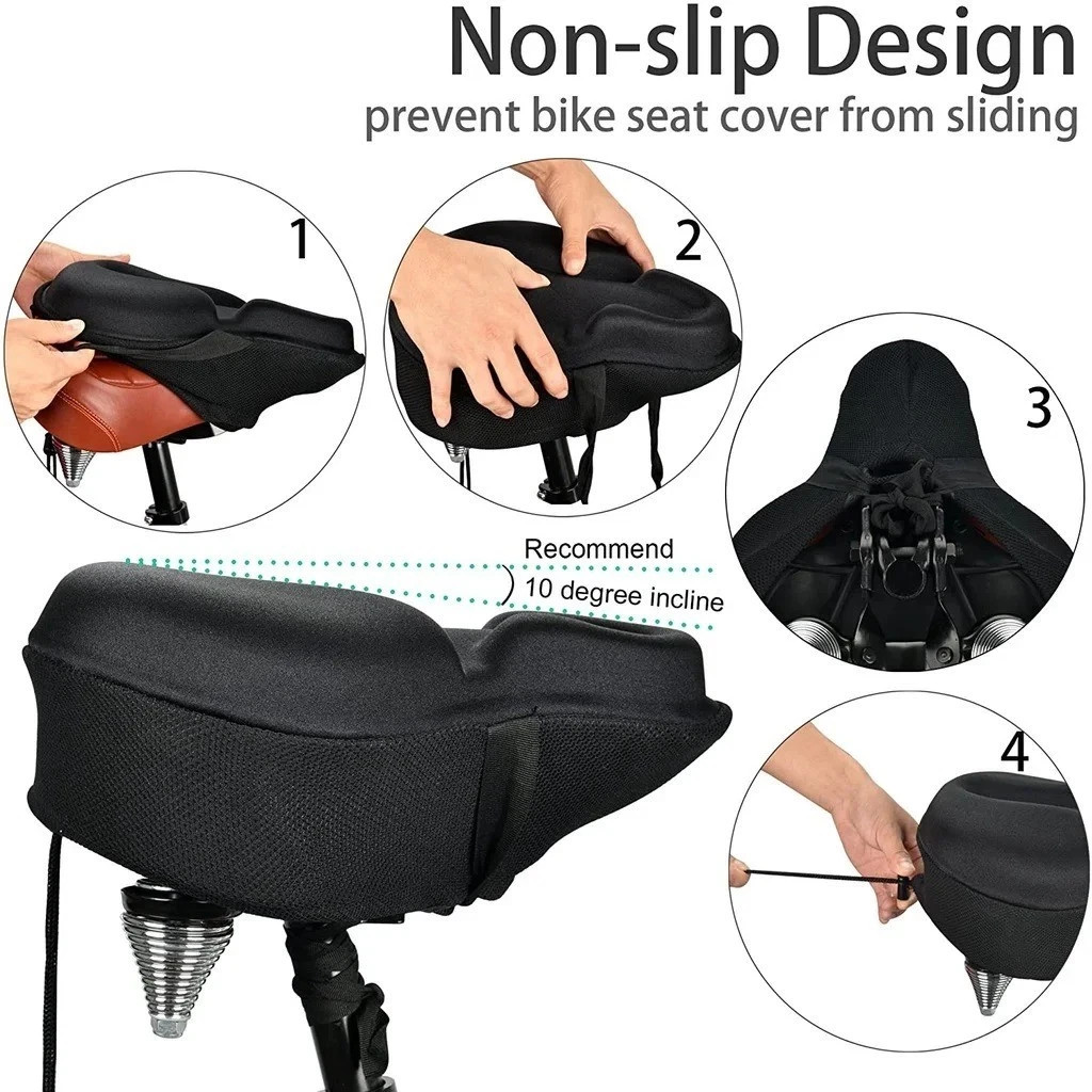 Comfort Bike Seat Cushion Soft Gel Extra Wide Big Bum Bicycle Saddle Pad Sporty
