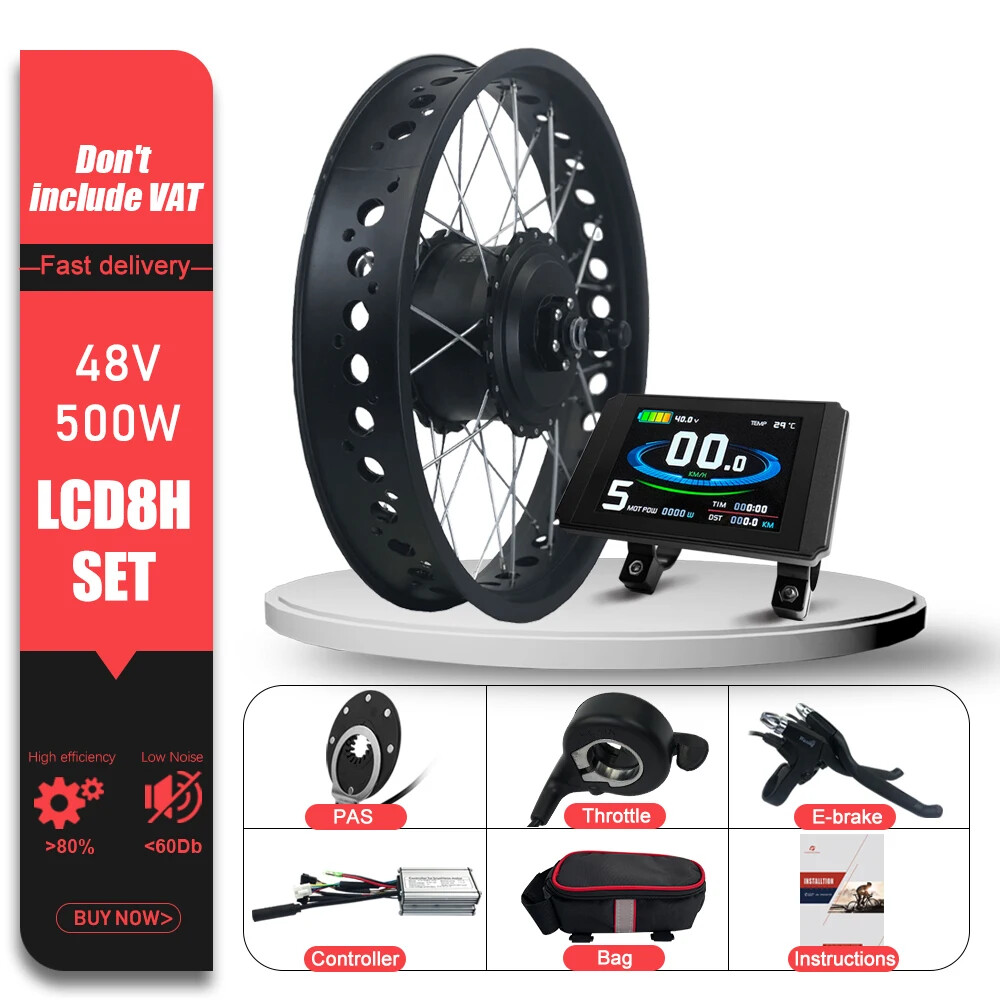 Snow E-bike Conversion Kit 20/26 in 36V 48V 500W Front Brushless Hub Motor Wheel