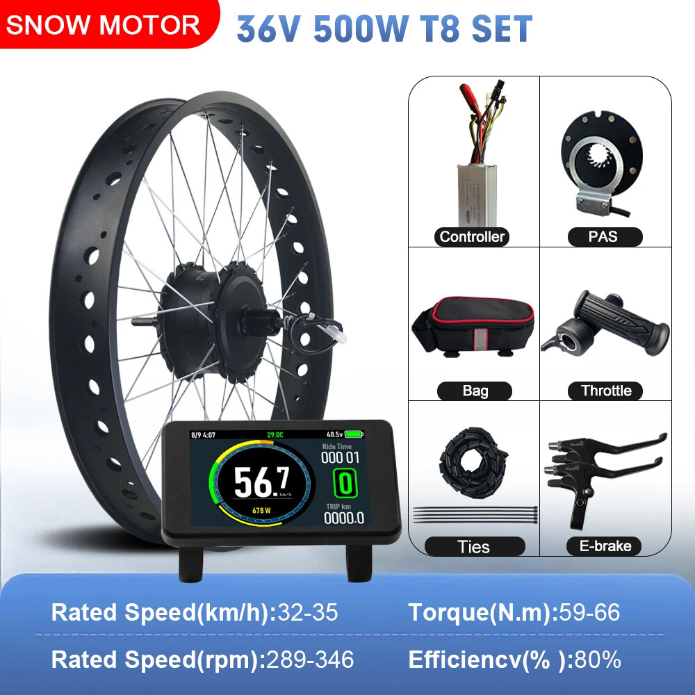 36V 48V 500W 20 24 26er Snow Fat E-bike Rear Cassette Hub Motor Conversion Kit