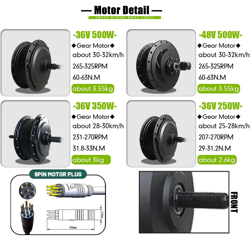 Electric Bicycle Gear Rear Rotate Motor Conversion Kit 36V/48V 250W 350W 500W