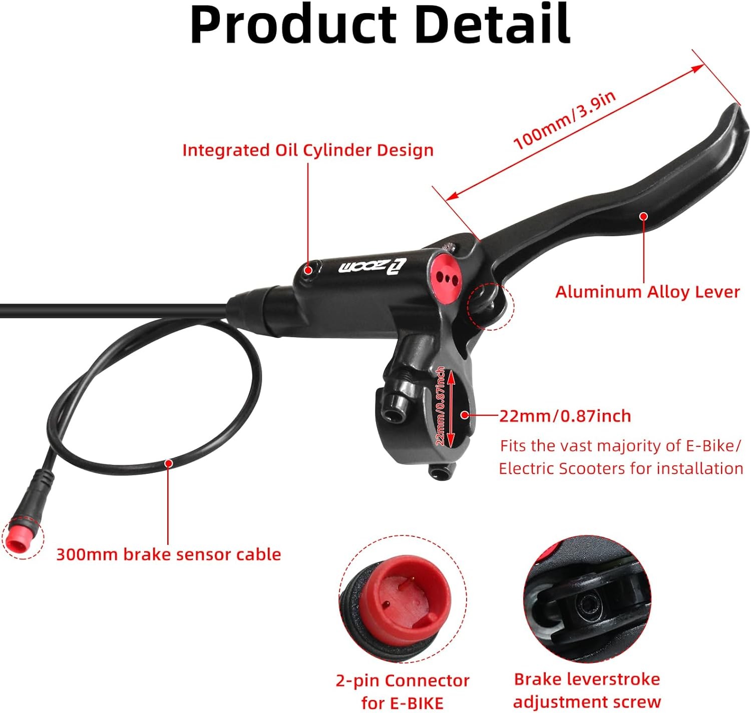 Z00M HB875E Ebike Hydraulic Disc Brake Set, Electric Power-Off Hydraulic Brake S