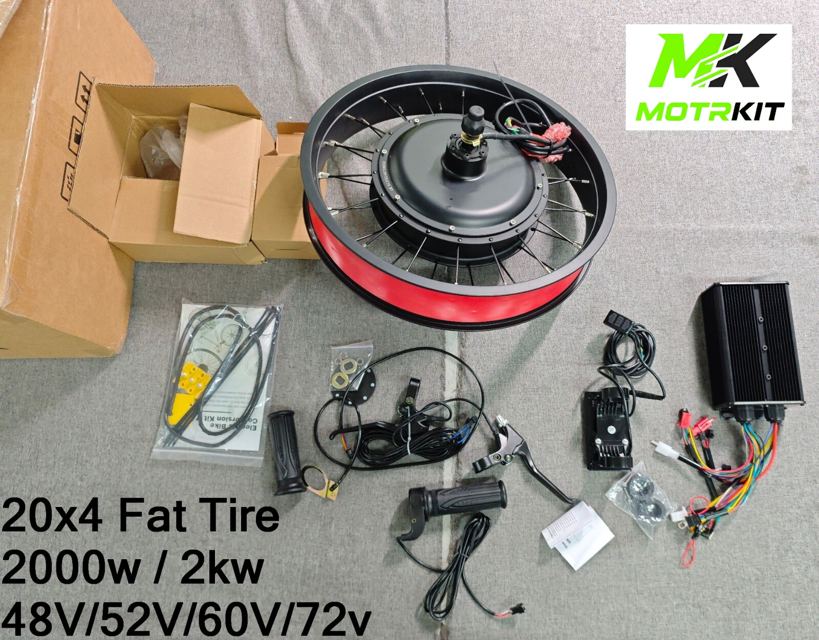 48V-72V 2000w / 2kw 20×4 E Bike Wheel Hub Motor Conversion Kit | 20″ Fat Tire