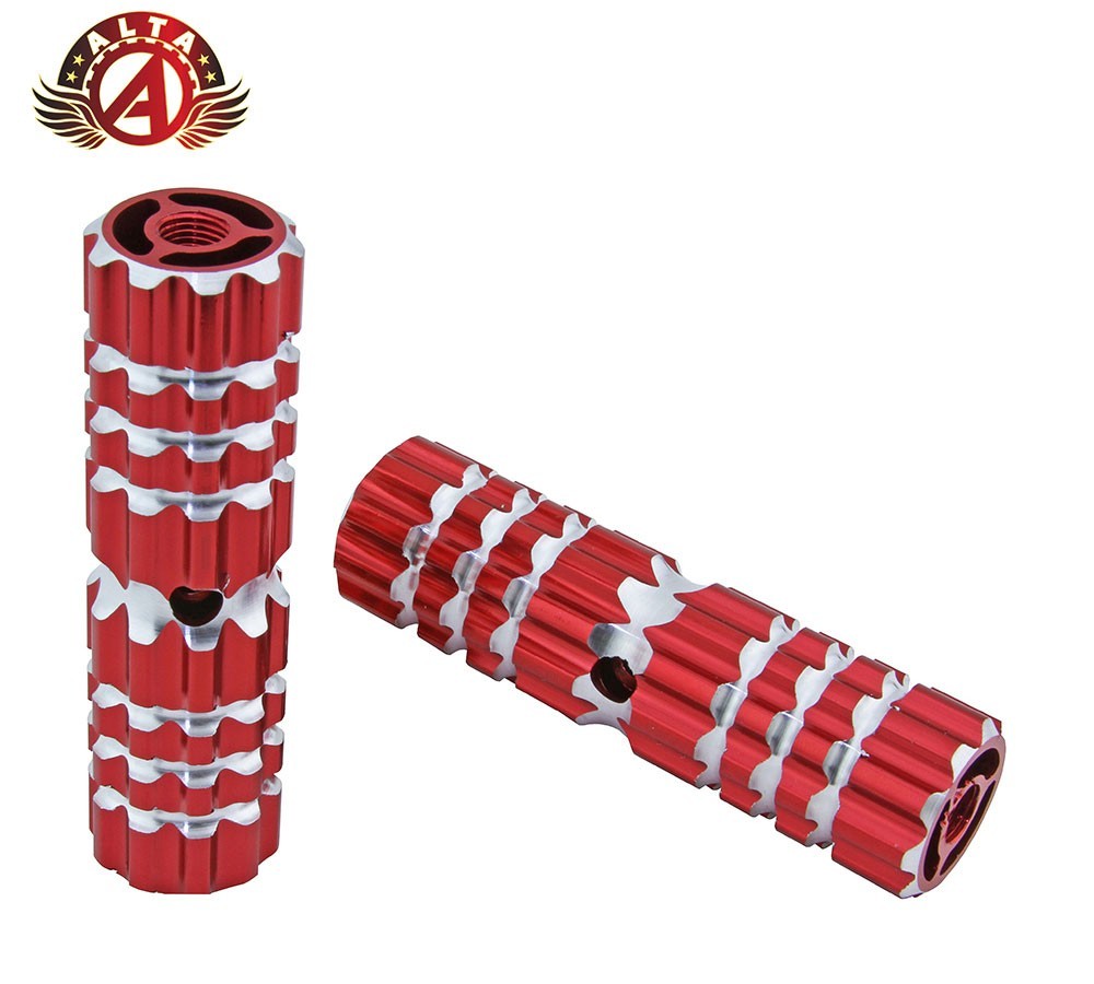 ALTA Alloy 4.5″ Textured Anti-Slip BMX Red Pegs– 24/26T Thread, 3/8” Axle.